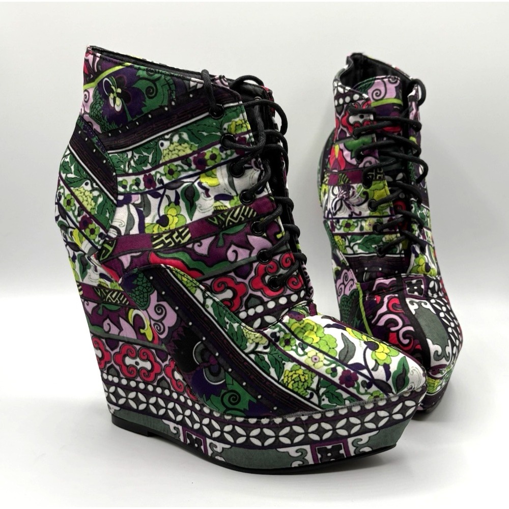 CHARLES ALBERT Island Booties Women's Size 6.5 Multicolor Platform Wedge Shoe‎